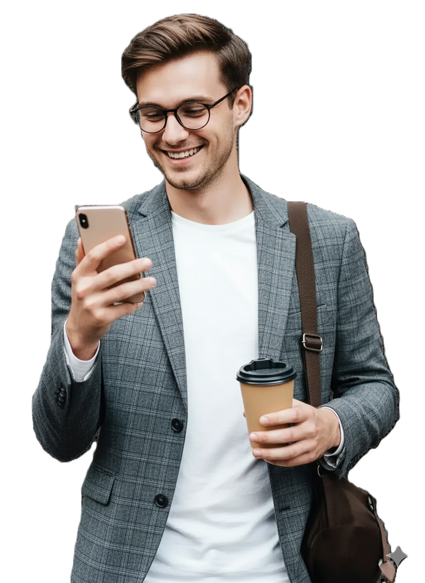 A young man using his mobile to sign up with Capitalcrest Limited - a global online trading broker